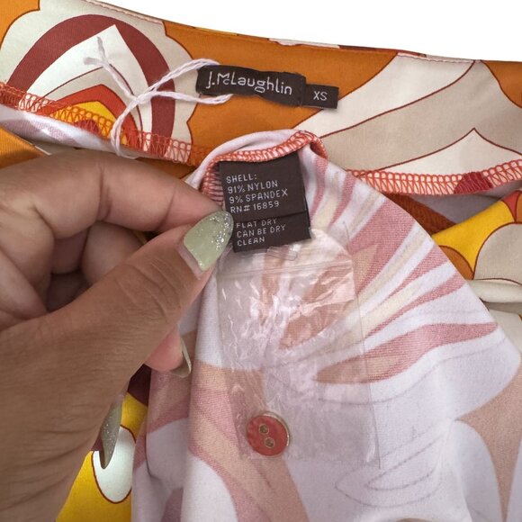 NWOT J. McLaughlin Catalina Women's Orange Geometric Pattern Long Sleeve Top XS - Picture 7 of 8